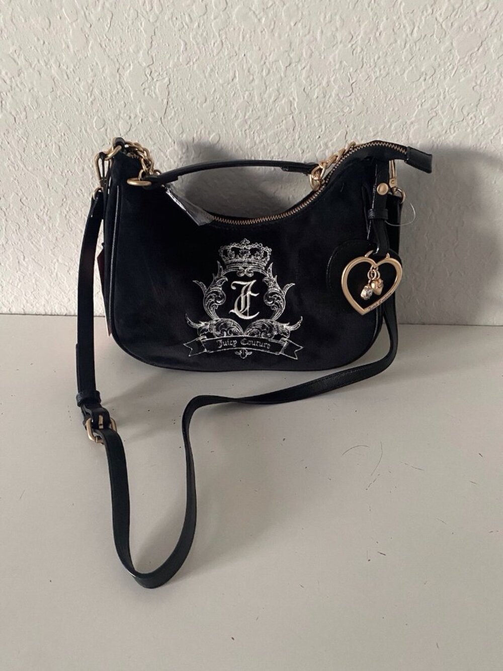 Juicy Couture Need More Juicy Coho Crossbody Bag Liquorice W/ Heart Charm NEW